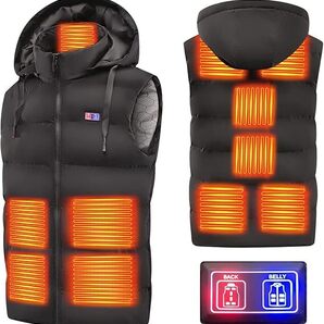 加熱ベスト 電熱ベスト 前後11箇所発熱 二つ給電モード 取り外しフード付き ヒートジャケット USB給電 前後独立温度設定 M