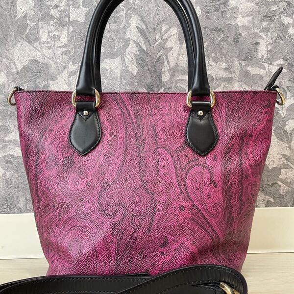 ETRO【極美品 ペイズリー柄】2way ハンドバッグ ショルダーバッグ トートバッグ 紫系 パープル エトロ ビジネス レディース 台形 総柄
