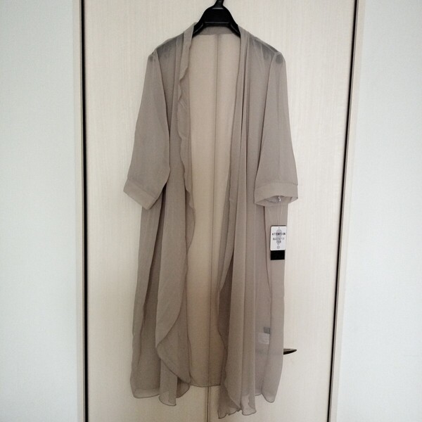 新品タグ付【M~Lサイズ】関西ファッション連合 hanahana 半袖 ロング シアーカーディガン グレー系 レディース 送料無料