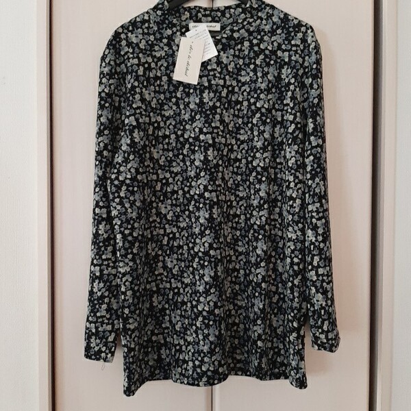 新品【M~Lサイズ】 レディース ミセス 長袖カットソー ハイネック チュニック 船場ニット 118329 ネイビー 花柄 送料無料