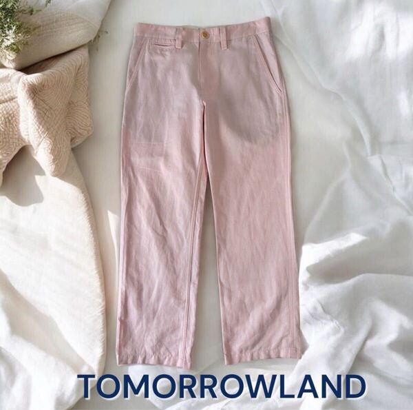 TOMORROWLAND 日本製 W30 メンズ コットンリネン スラックスパンツ パンツ ストレート ピンク トゥモローランド リネン 春夏最適 44 美脚