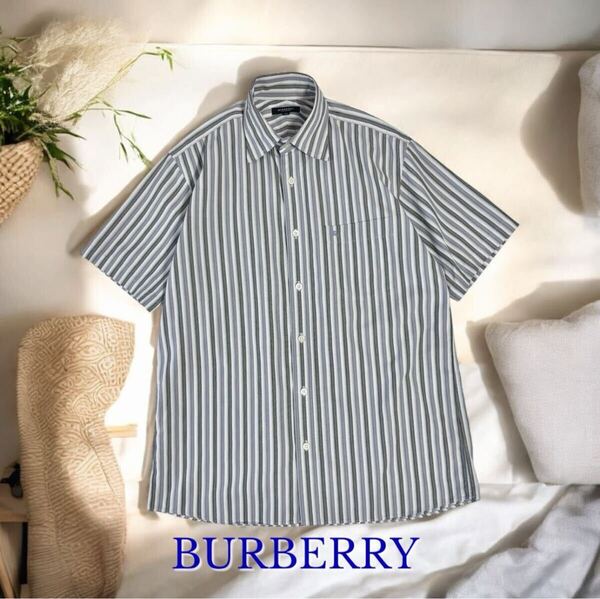 BURBERRY 三陽商会 正規品 半袖 ストライプ シャツ メンズ M バーバリー 美品 男性 トップス shirts men 半袖シャツ春夏