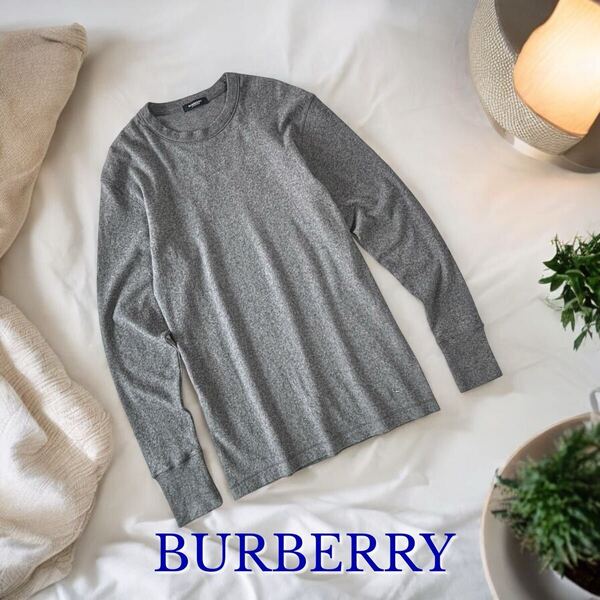 肌触り抜群 日本製 BURBERRY メンズ 長袖 Tシャツ インナー 長袖 肌着 福助 綿100% グレー 柔らか バーバリー ライセンス 正規品 下着