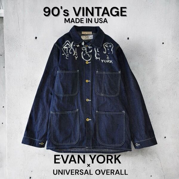 極美品 USA製 90's VINTAGE EVANYORK UNIVERSAL OVERALL デニム カバーオール 輸入 古着 アメリカ製 デニムジャケット ユニバーサル