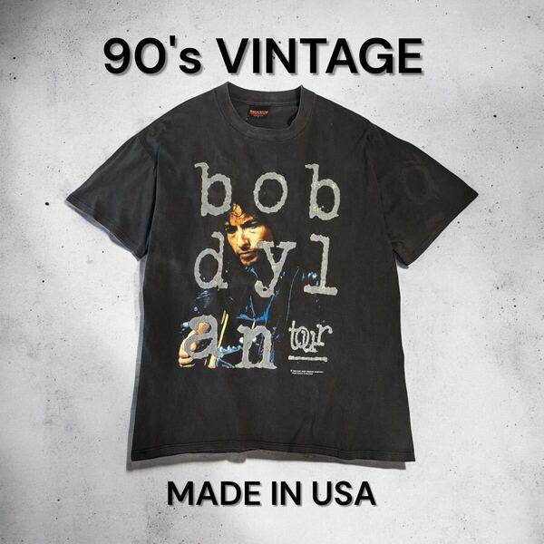 90's USA製 VINTAGE BOB DYLAN Tシャツ ツアーT 92年 BROCKUM ビンテージ 90年代 アメリカ製 ボブディラン バンドT ロックT 黒T フェード