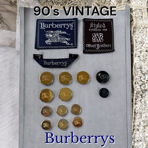 90's VINTAGE Burberrys メタルボタン 金ボタン ブレザー ジャケット 紺ブレ バーバリー アメリカ購入 90年代 スーツ woolf brothers