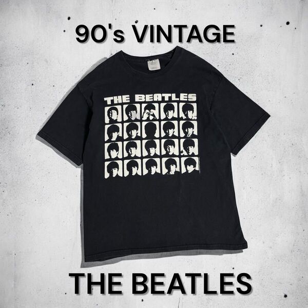 90's VINTAGE BEATLES シルクスクリーンプリント ビンテージ Tシャツ 古着 バンドT ロックT ビートルズ 90年代 黒T 98年 コピーライト