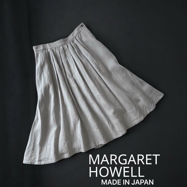 MARGARET HOWELL 日本製 リネンスカート 春夏最適 膝下 ナチュラル ベーシック マーガレットハウエル プリーツスカート レディース 麻 M