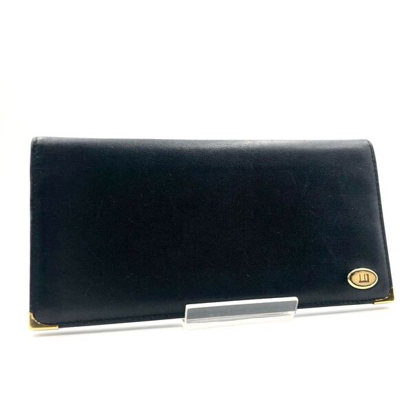 ■良品■dunhill ダンヒル 長財布 レザー 本革 ロゴ金具 ブラック ゴールド金具 スペイン製 刻印あり メンズ