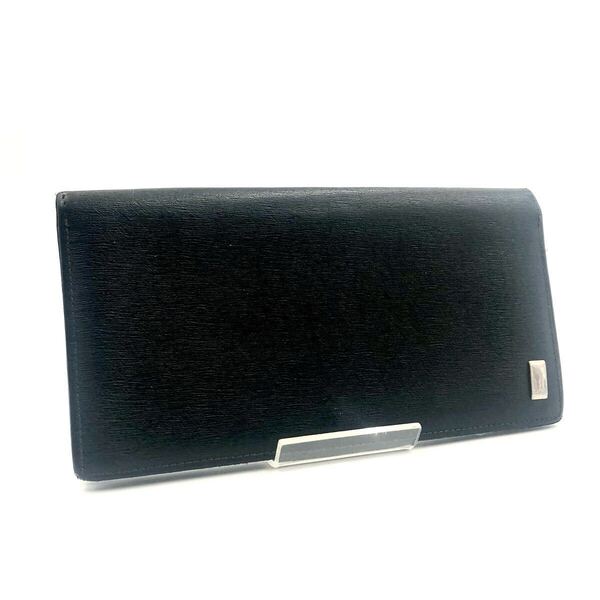 dunhill ダンヒル 長財布 二つ折り カウハイドレザー 本革 ブラック シルバー金具 ロゴプレート イタリア製 刻印あり メンズ