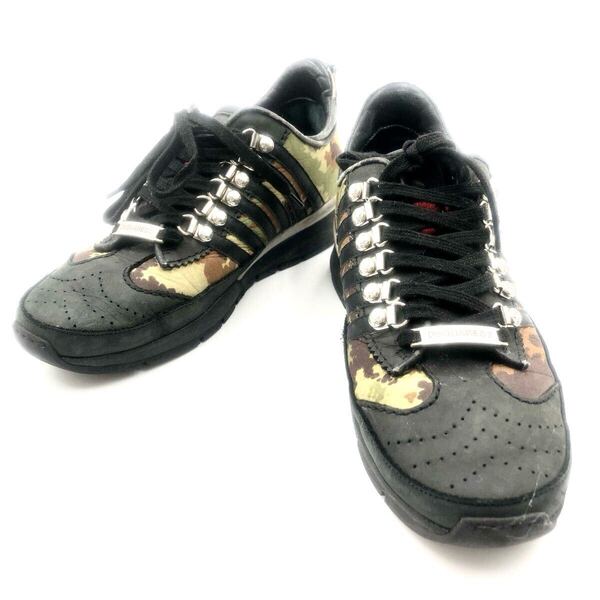 DSQUARED2 ディースクエアード スニーカー レザー ブラック×カモフラ 1964 サイズ40(25〜25.5cm) メンズ ローカット