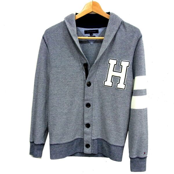 $ 美品 $ レア♪ ■ TOMMY HILFIGER トミーヒルフィガー■ 長袖 ショールカラー カーディガン■メンズ M ■ ネイビー■ デカH ワッペン 春