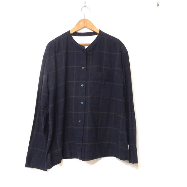 【送料無料】無印良品スタンドカラーシャツ/レディース Lサイズ ネル生地 チェック柄 MUJI