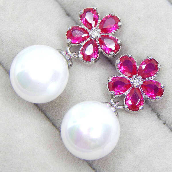 再入荷★残り1点★お花とパールのピアス 淡水真珠 レディース シルバー925 CZルビーダイヤモンド プラチナ仕上 ジルコニア イヤリング化可