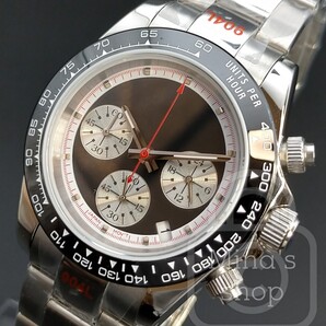 《この価格で圧倒的クオリティ》ノーロゴブラックニューマン【国産S社製vk63搭載/新品】クロノグラフ サファイア スクリューロック パンダ