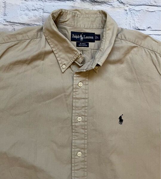 RALPH LAUREN ラルフローレン半袖無地BDシャツLサイズ中古 (管NO908)