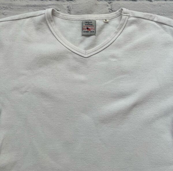 アヴィレックス AVIREX リブ編みVネック半袖Tシャツ Lサイズ中古(管NO924)