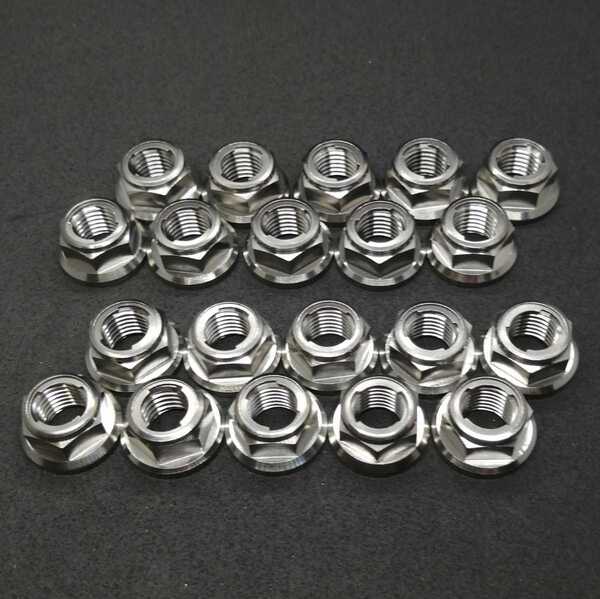 64チタン M10 P1.25 フランジ ロック ナット 20個 チタン合金 Ti6Al4V メタル