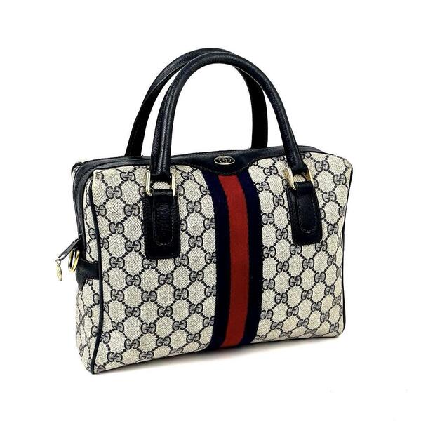 美品■GUCCI グッチ ハンドバッグ GGスプリーム シェリーライン PVC 革 ゴールド金具 ネイビーメンズ レディース ユニセックス 男女兼用