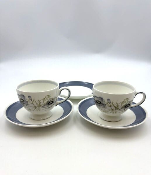 WEDGWOOD ウェッジウッド ホワイト×グレー グレンミスト カップ&ソーサー 2客セット ソーサー1枚おまけ まとめ売り