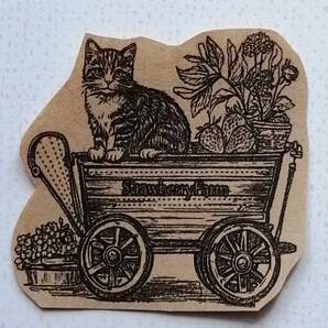 930 ねこ いちご ワゴン はんこ ハンコ ヴィンテージ アンティーク スタンプ ゴム印 ラバースタンプ イラスト 春 ストロベリー 苺 ネコ 猫