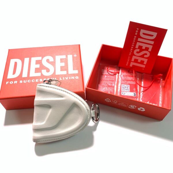 DIESEL ホワイト コインケース Dロゴ レザー 牛革 箱付き