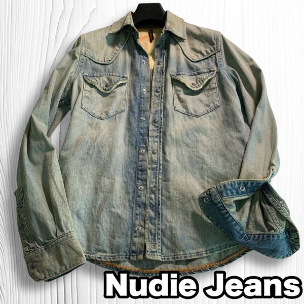 Nudie Jeans デニムシャツ 長袖 ビンテージ加工 Gジャン インディゴ