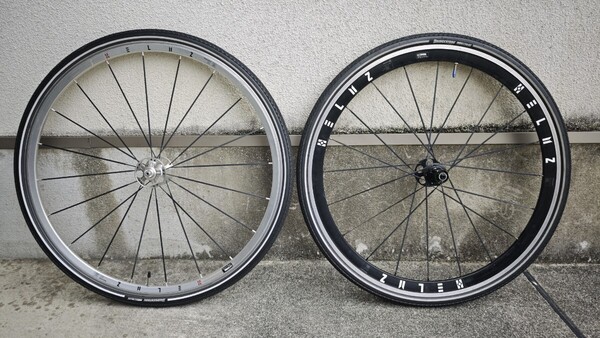 【美品】BRIDGESTONE×narifuri HELMZ ヘルムズ純正タイヤホイール前後セット エアロスポーク 700×32c