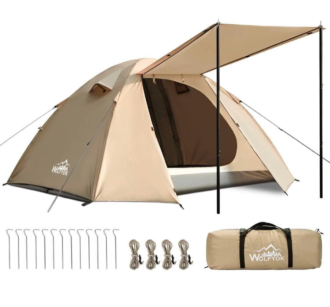 テント ソロキャンプ 組立簡単 二重層構造 コンパクト ベージュ