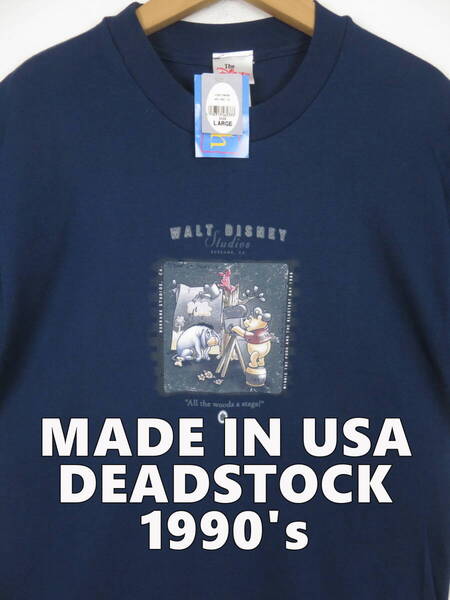 90's デッドストック ディズニー くまのプーさん Tシャツ L ★ Desney イーヨー ロバ ピグレット ブタ ビンテージ 古着 未使用 熊 メンズ