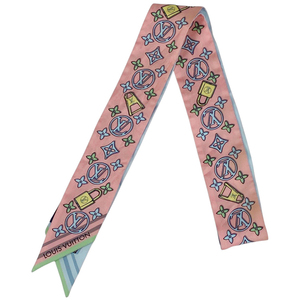 ルイ・ヴィトン Louis Vuitton バンドー BB ビジュエルド モノグラム チェーン スカーフ シルク ピンク ライトブルー レディース 【中古】