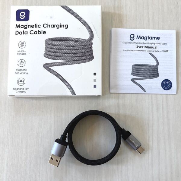 Magtame タイプCケーブル 磁気自動収納 usb-A&usb-Cケーブル 金属製コネクタ 60W/PD対応 typecケ_ーブル 二重ナイロン (ブラック/1M)