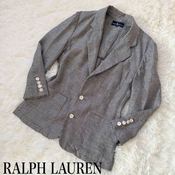 RALPH LAUREN ラルフローレン 千鳥格子 シェルボタン 麻 リネン 100% テーラードジャケット ジャケット 7サイズ 80~90‘s ヴィンテージ