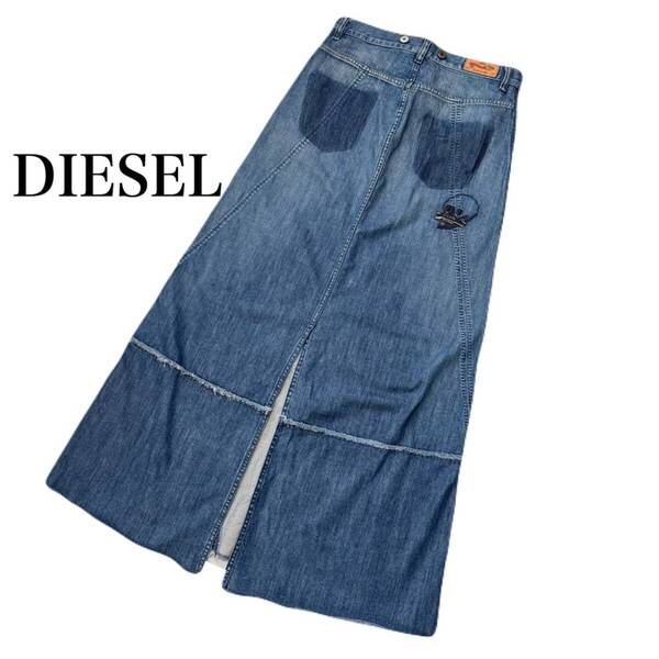 ★ DIESEL ディーゼル スカル カクテル 刺繍 デニム ロングスカート サイズ XS Y2K ヴィンテージ 古着 美品 ★