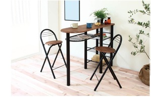 / new goods / free shipping / high table + chair x2 3 point set / iron + wood grain pattern / simple design / high desk remote Work / staying home ../tere Work for 
