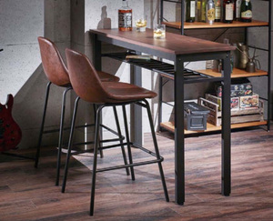 / new goods / free shipping /sib casual Vintage / square modern iron + wood / high desk + is possible to choose chair 2 desk 3 point set / Brown + black 