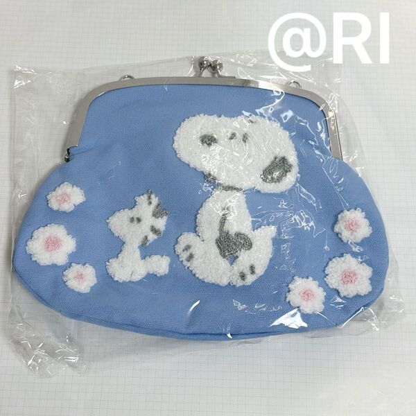 スヌーピー サガラ刺繍 がまぐちポーチ がま口 ゼニスブルー ショルダー