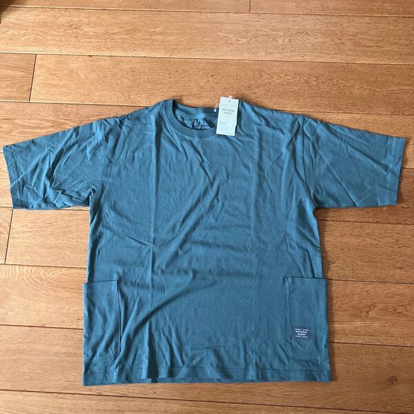 NATURAL STORY Tシャツ 綿100 サイズLL くすんだグリーン 大きいサイズ 両脇ポケット