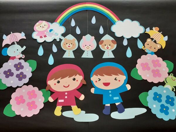 梅雨 壁面飾り 雨ふり楽しいな♪②