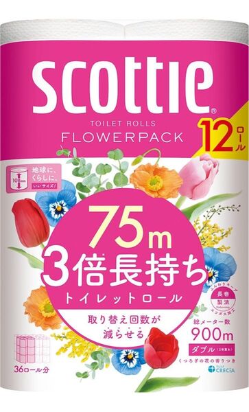 【新品/未使用】スコッティ フラワーパック 3倍長持ち 75mダブル 12ロール