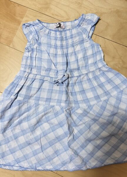 KOBITO NO KUNI チェック ノースリーブ ワンピース 綿 ポケット ブルー 水色