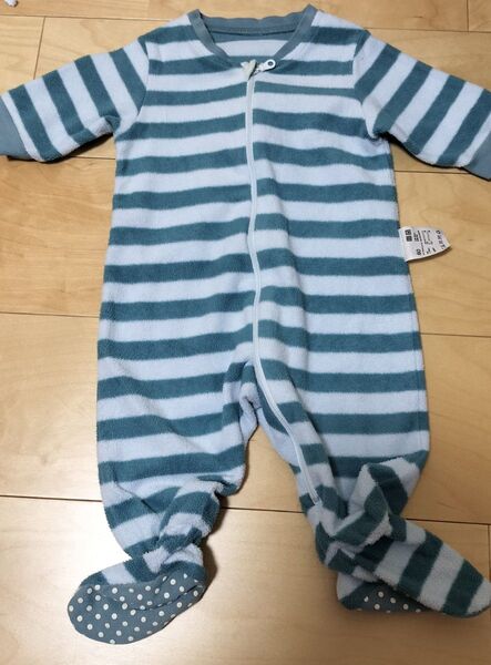 ストライプ ボーダー 足付き ロンパース 60cm 60 ユニクロ フリース カバーオール オールインワン ベビー服