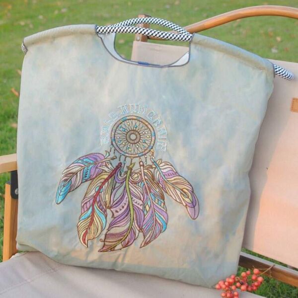 新品 刺繍 バッグ トートバッグ ハンドバッグ エコバッグ ナイロン 軽量 肩がけ