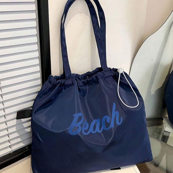 新品 トートバッグ ハンドバッグ エコバッグ ナイロン 巾着 軽量 肩がけ ネイビー