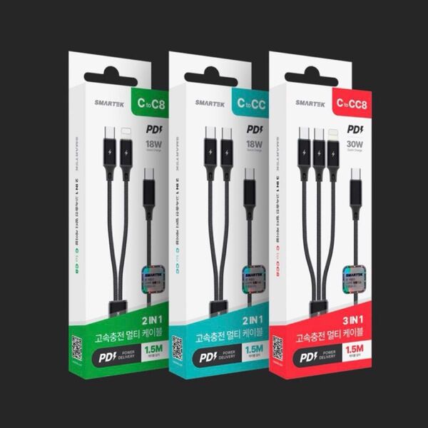 【新品】2IN1 高速充電ケーブル CtoC/B 1.5m ブラック 韓国製