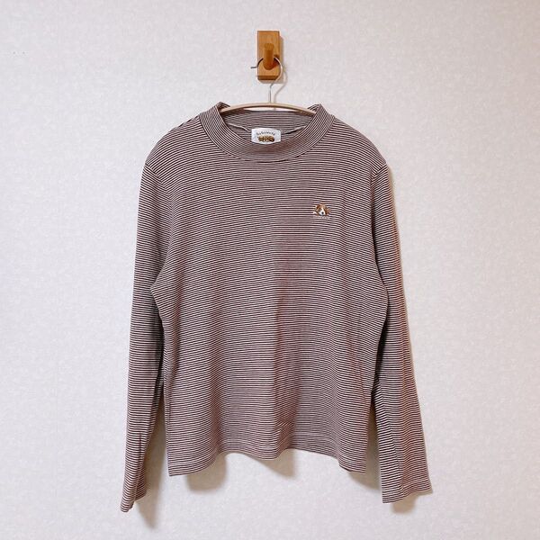 【美品】GuGu World ハイネック長袖ボーダーカットソー LL 茶×白