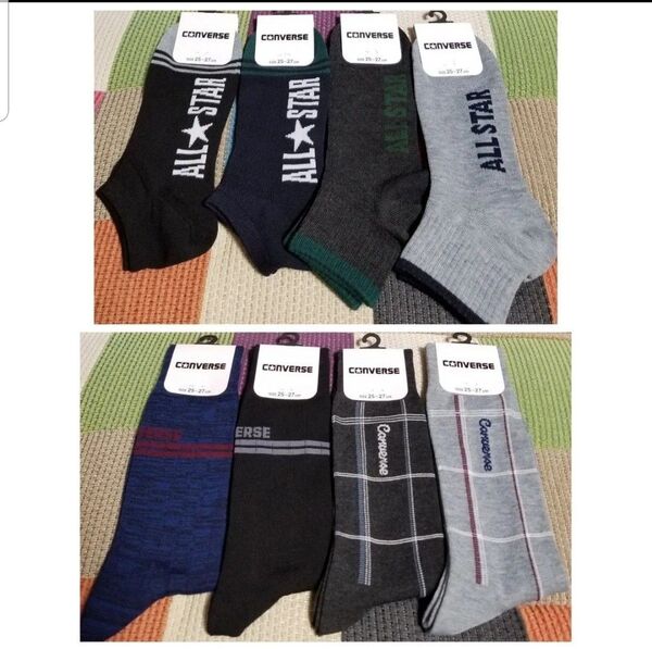CONVERSE コンバース 25-27cm ロゴ入 ソックス 靴下 8足セット 新品未使用品 スニーカーソックス 通勤 通学