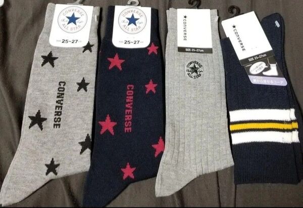 CONVERSE コンバース 25-27cm ロゴ入 ソックス 靴下 4足セット 新品未使用品 スニーカーソックス 通勤 通学