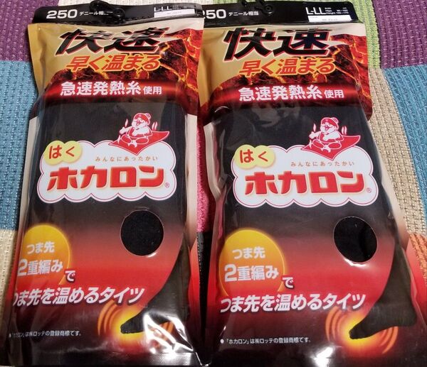 はくホカロン L-LLサイズ 快適早く温まる 250デニール タイツ 2足セット ホカロン ATUGI アツギ 定価5500円