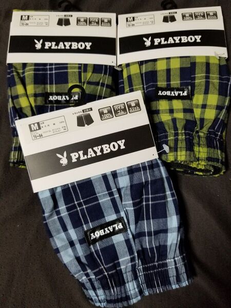 PLAYBOY プレイボーイ Mサイズ 前開き トランクス パンツ 3枚セット 新品未使用品 脇スリット 前開き メンズ 下着